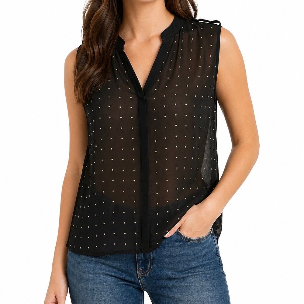 GUC Design History Gold Embellished Black Sleeveless Sheer Blouse. Size M.
